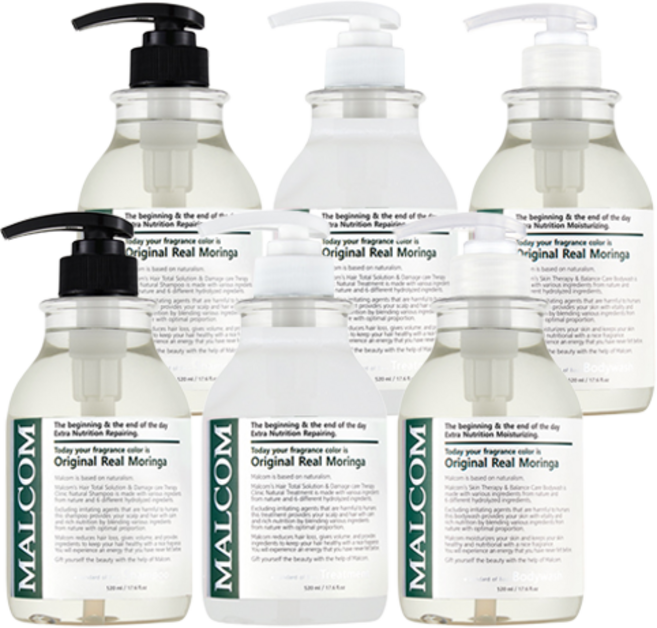 Malcolm Original Real Moringa 洗髮水 520ml + 護理液 520ml + 沐浴露 520ml, 2組