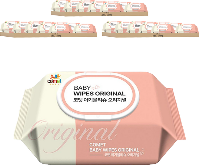 comet Original 嬰兒用濕紙巾 掀蓋式 加厚型, 50gsm, 100張, 30包