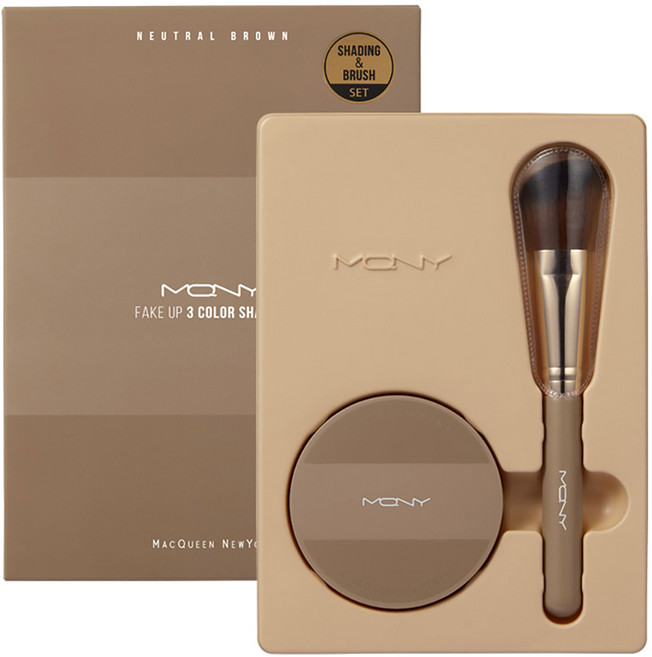 MACQUEEN NEWYORK FAKE UP 3色修容 9g + 修容刷, 中性棕(修容), 1個