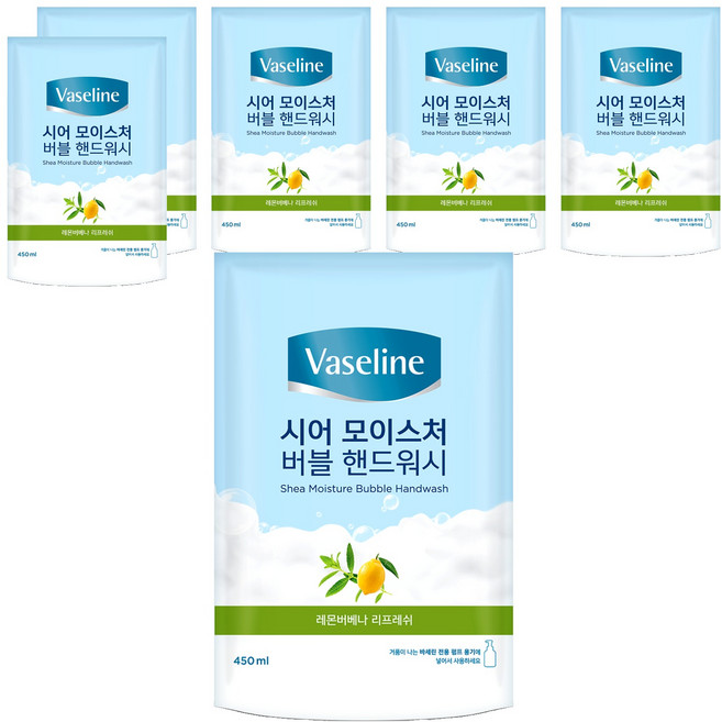 바세린 시어 모이스처 버블 핸드워시 레몬버베나향 리필, 450ml, 6개