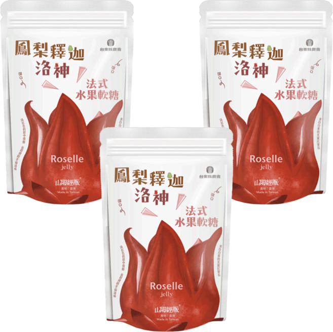 台東縣農會 法式水果軟糖 洛神鳳梨釋迦口味, 100g, 3包