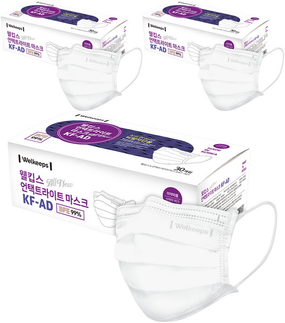 웰킵스 뉴언택트라이트 마스크 대형 KF-AD, 30개입, 3개, 화이트