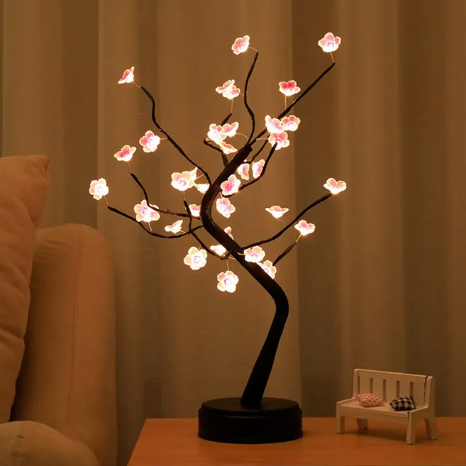 小麥購物 LED觸控聖誕樹燈夜燈, 黑枝梅花