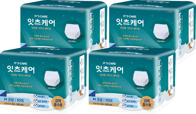 잇츠케어 남녀공용 성인용 기저귀 팬티형, 중형, 10개입, 4개