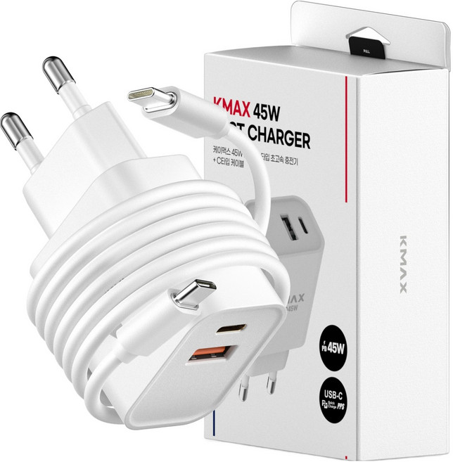 KMAX 45W 2埠 Type-C 超高速充電器 + Type-C 充電線, 1套, 白色