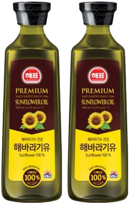 해표 해바라기유, 500ml, 2개