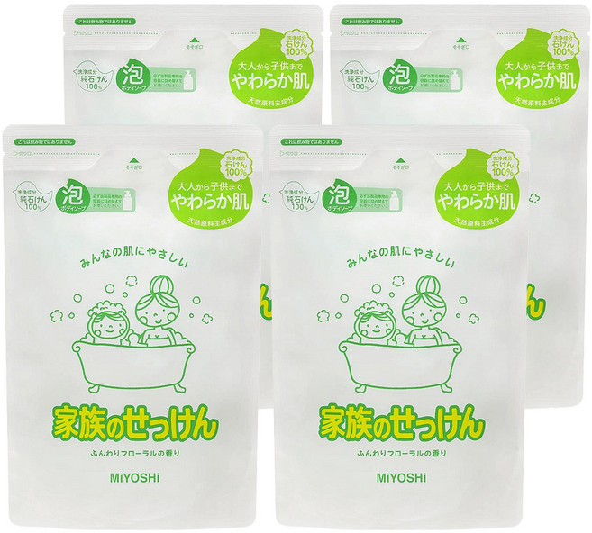 MIYOSHI 玉之肌 家族石鹼 沐浴慕斯 補充包 550ml 大人小孩皆可用 天然原料成分 芙蘿拉花香, 4包