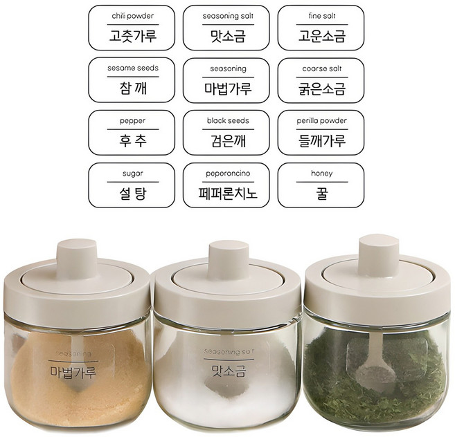 이우아여사 로망키친 스푼일체형 양념병 세트, 1세트, 양념병 350ml(3P) + 스티커