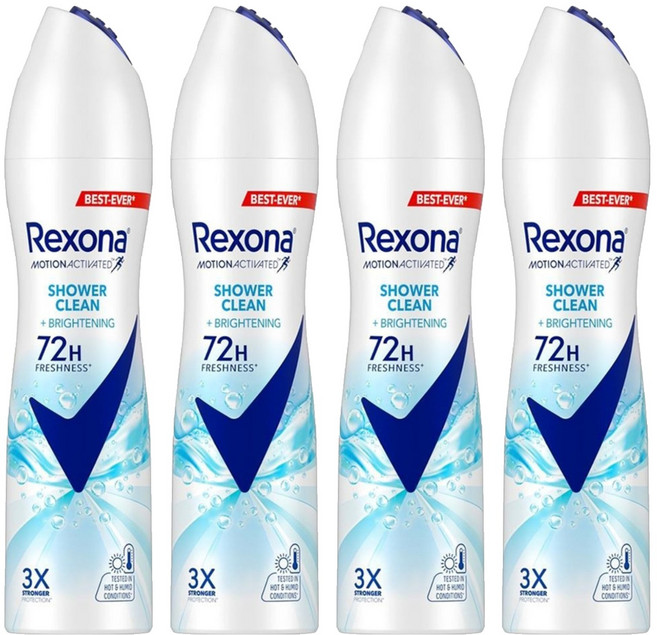 Rexona 蕊娜 制汗爽身噴霧 沐浴淨亮, 135ml, 4瓶