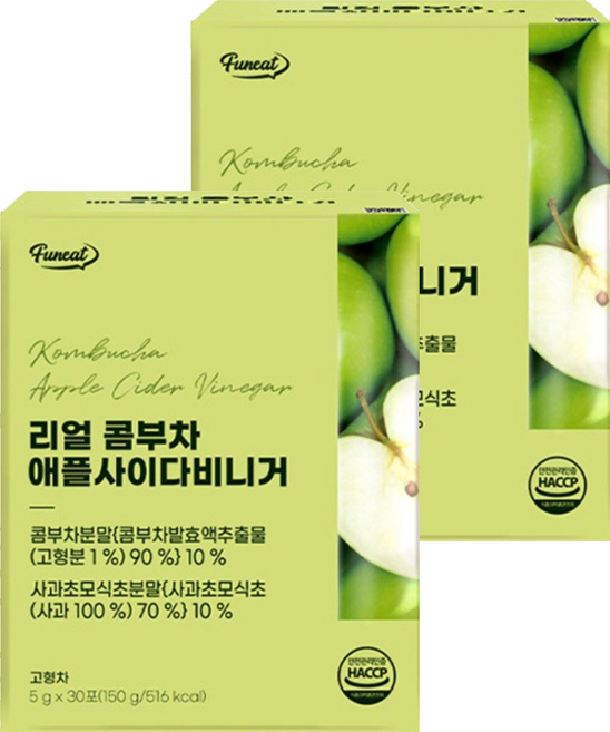 Funeat 康普茶沖泡飲 蘋果氣泡醋口味, 5g, 30條, 2盒