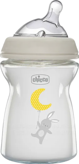 Chicco 天然母感防脹玻璃奶瓶小單孔, 灰色, 250ml, 1個