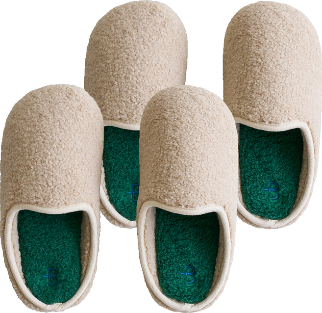 남성용 스마일베어 양털 뽀글이 실내화, 베이지 + 그린, 2개