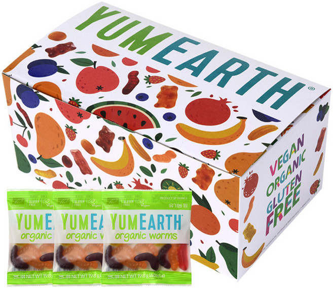 YUMEARTH 水果風味蟲蟲造型軟糖, 芒果+水蜜桃+櫻桃+草莓混合口味, 495g, 1盒