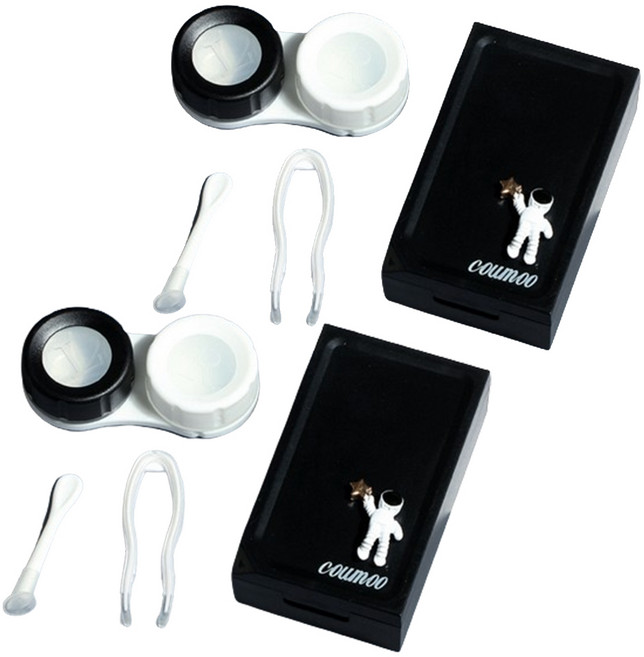 특별한상점 미니 휴대용 렌즈케이스 + 집게 세트, 블랙, 2세트