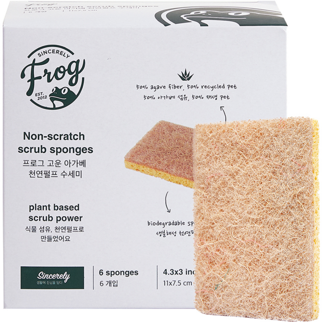 프로그 고운 아가베 천연펄프 수세미, 6개입, 1개