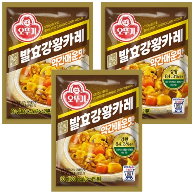 오뚜기 백세 발효 강황 카레, 80g, 3개 - 쿠팡