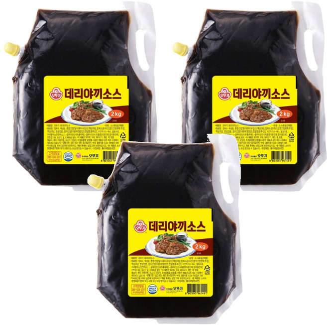 오뚜기 데리야끼소스 스파우트팩, 2kg, 3개