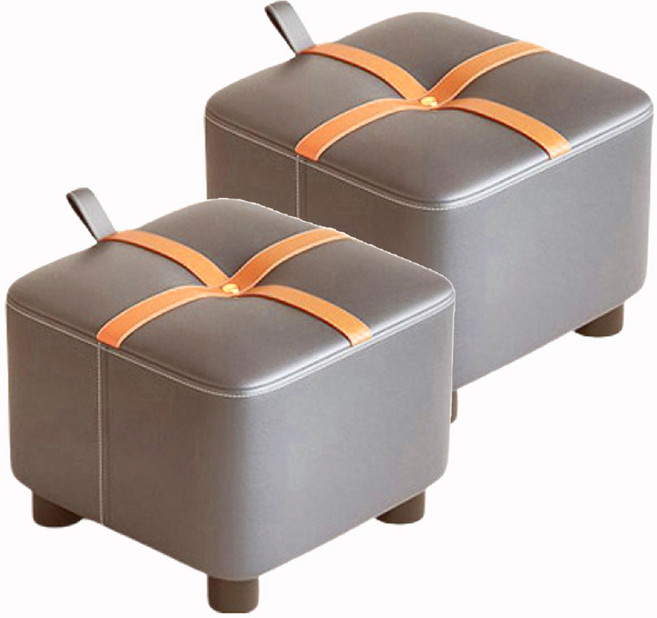 Mega 摩登科技皮革時尚小矮凳 撞色灰 28x28x25cm, 2個