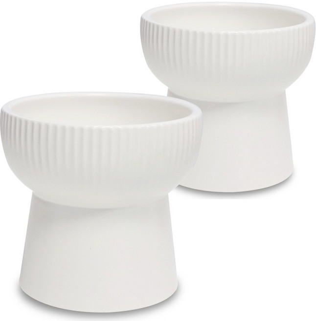 모나지오 반려동물 버티컬라인 도자기 식기 2종 세트, 화이트 + 화이트, 1개