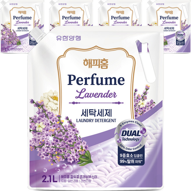 해피홈 파워겔 프레쉬부스터 라벤더향 액상세제 리필, 2.1L, 5개