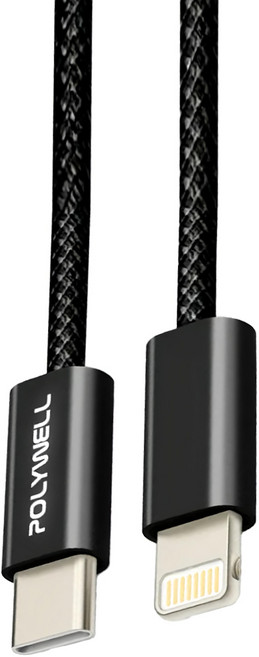 POLYWELL 寶利威爾 Type-C To Lightning PD編織快充線 3A PW15-W45-M934, 2m, 黑色, 1條