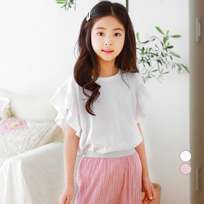 키즈레시피 여아용 통기성 나비셔링 박스 티셔츠
