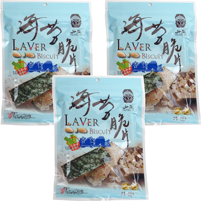 弘益 海苔杏仁脆片, 40g, 3包
