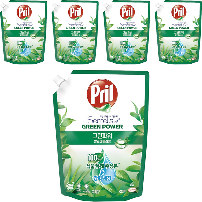 프릴 시크릿 오브 그린파워 알로에베라 주방세제, 1L, 5개