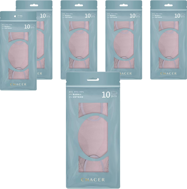 CHACER 佳和口罩 成人4D立體醫用口罩, 櫻落雪粉, 10片, 6包