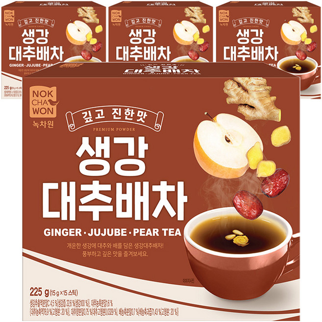 녹차원 생강대추배차 스틱, 15g, 15개입, 4개