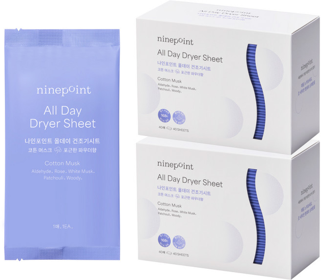 나인포인트 올데이 건조기 시트 섬유유연제 코튼 머스크 본품, 40매, 2개