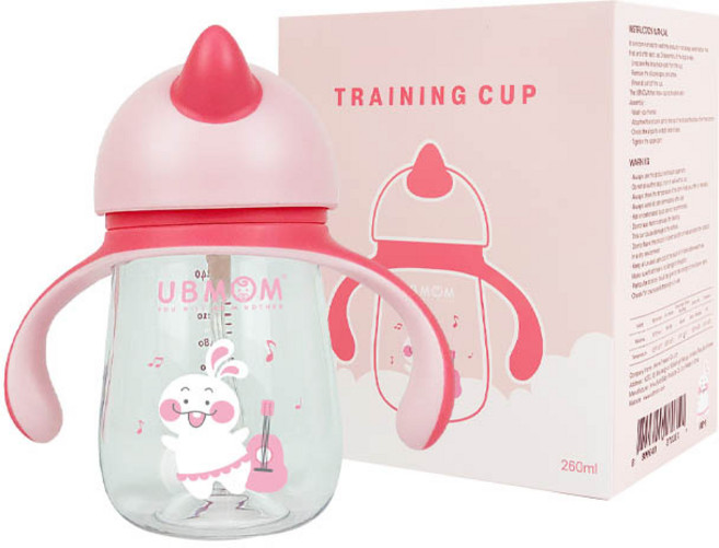 유비맘 어린이집 샘방지 트라이탄 코니 빨대컵 260ml, 핑크, 1개