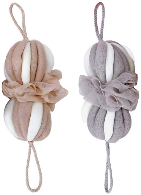 비타벨로 거품이 잘나는 부드러운 롱 샤워볼 샤워타올, 그레이 + 베이지, 2개, 1개입