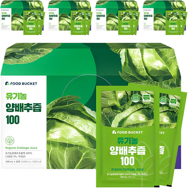 푸드버킷 국내산 유기농 양배추즙 100, 3L, 5개