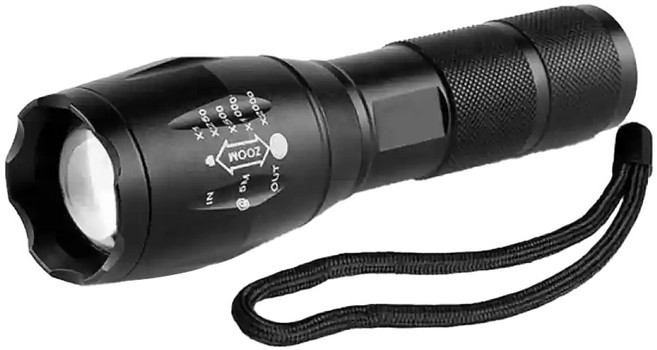 L2防身強光變焦手電筒套組, 黑色, 1組