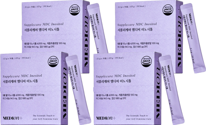 메디온 정품 서플리케어 엠디씨 이노시톨 4000mg 엽산 비타민B 153g, 30회분, 4박스