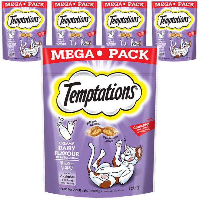 템테이션 고양이 스낵, 부드러운 우유맛, 160g, 5개