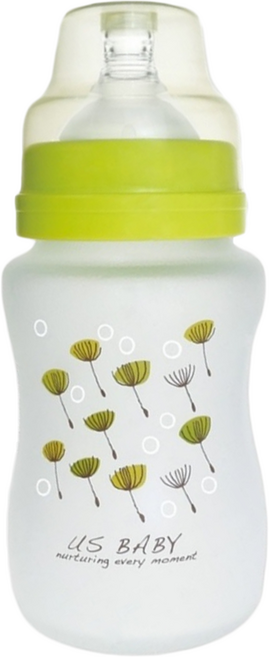 US baby 優生 真母感玻璃奶瓶 一般型 M號 2-6個月以上, 顏色隨機, 240ml, 1個