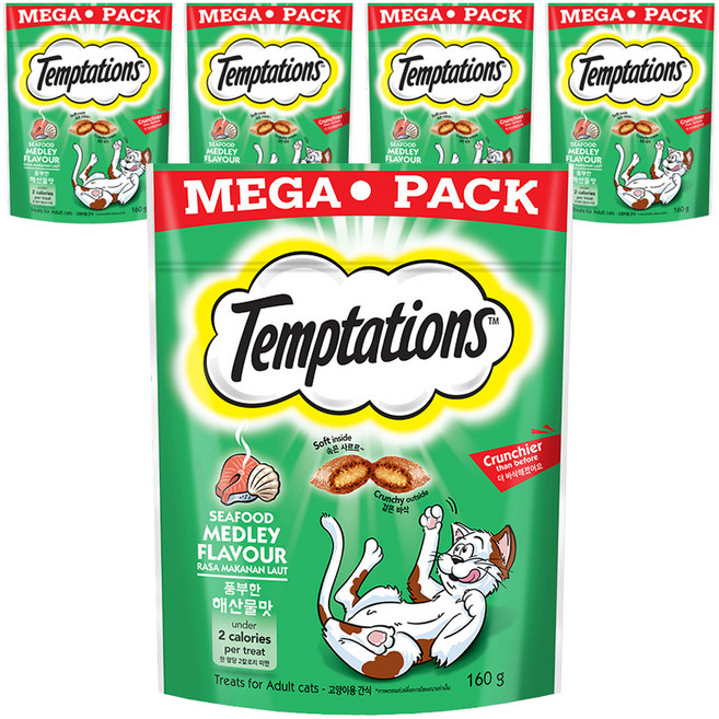 템테이션 고양이 스낵, 풍부한 해산물맛, 160g, 5개