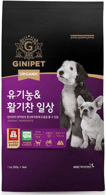 정관장지니펫 강아지 유기농 기능성 사료, 활력, 1kg, 1개