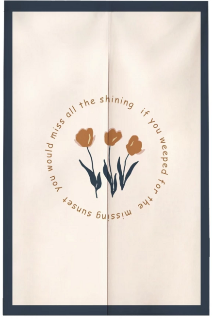 小清新造型門簾 附伸縮桿, 花朵 白色