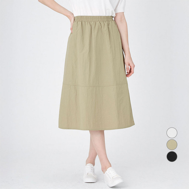 ELLE PARIS 여성용 플레어 풀밴딩 미디 스커트