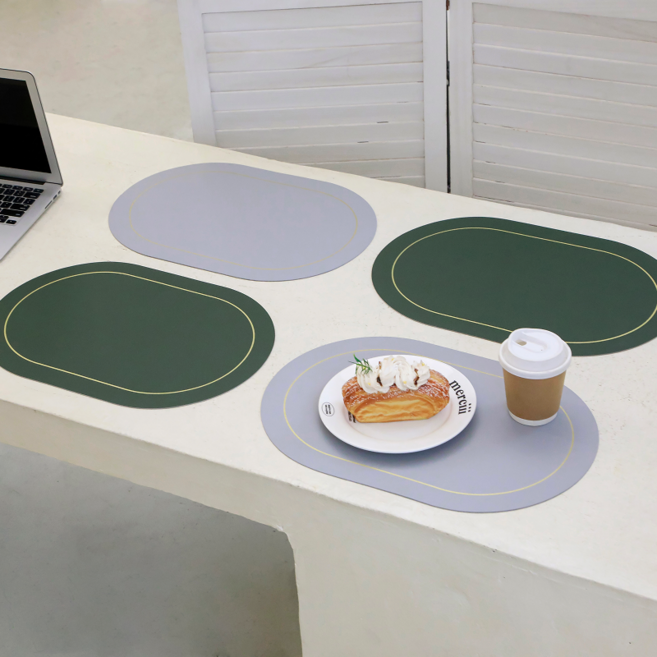 틸하우스 양면 테이블 매트, 그린 + 그레이, 45 x 30 x 0.2 cm, 4개
