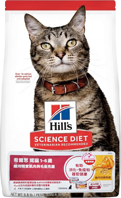 Hill's 希爾思 SCIENCE DIET 1~6歲成貓 特調食譜 乾糧, 1袋, 4kg, 雞肉