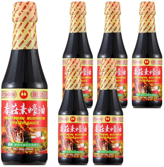 萬家香 香菇素蠔油 玻璃瓶包裝 嚴選台灣埔里香菇研磨粉 純釀造工藝 不添加化學醬油、焦糖色素、味精, 360g, 6瓶