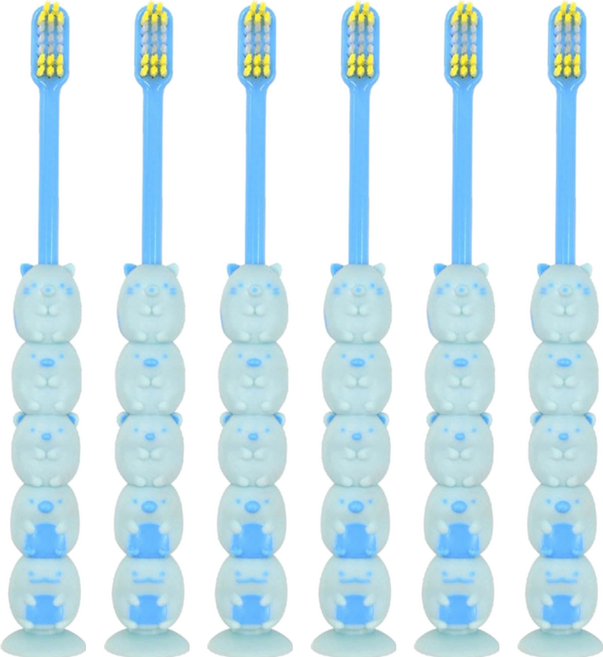 Pitatto Sumikkogurashi 角落生物 幼兒吸盤牙刷 3歲以上適用, 顏色隨機, 1入, 6支