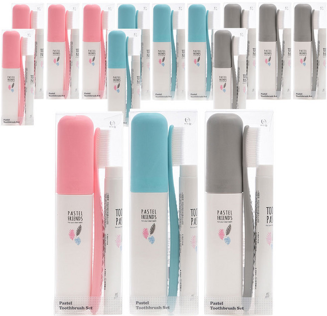 왕타 치약 칫솔 3종 세트 분홍 + 하늘 + 회색, 5세트