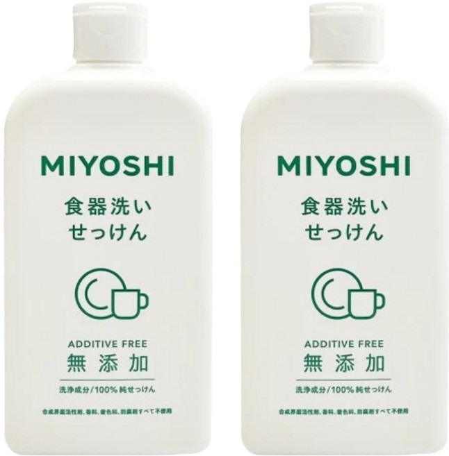 MIYOSHI 無添加 餐具清潔液 100%純皂, 370ml, 2瓶