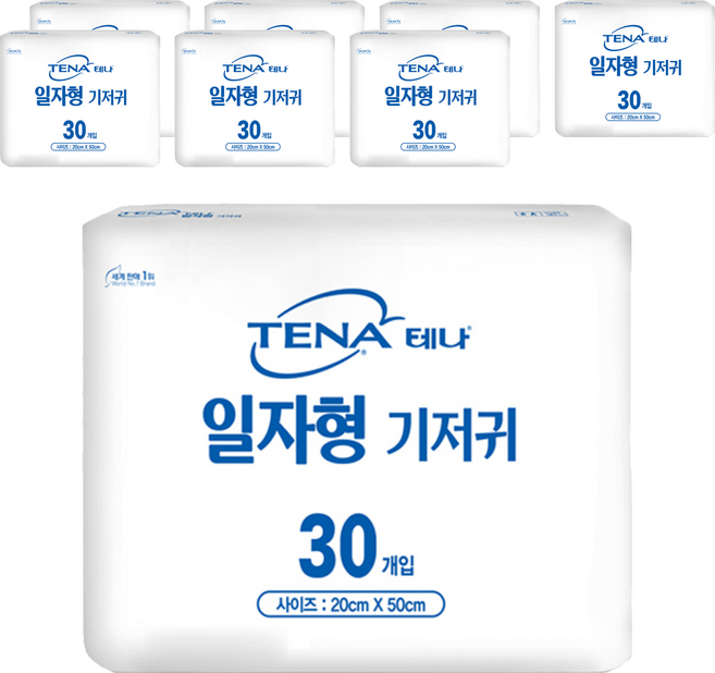 테나 일자형 성인기저귀 서브패드 남녀공용, 30매입, 8개, 중형