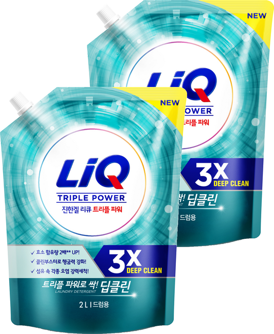 리큐 진한겔 딥클린 드럼용 액상세제 프레쉬 런드리향 리필, 2L, 2개